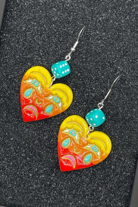 Tattoo - Crying Ombré Heart Earrings with Dice: Handmade Polymer Clay