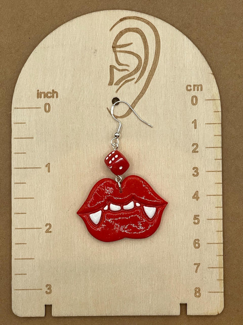 Tattoo - Vampire Kiss Earrings with Dice: Handmade Polymer Clay