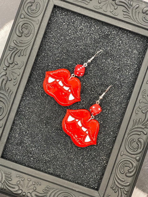 Tattoo - Vampire Kiss Earrings with Dice: Handmade Polymer Clay