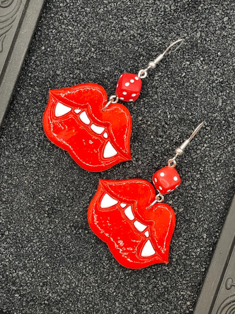 Tattoo - Vampire Kiss Earrings with Dice: Handmade Polymer Clay