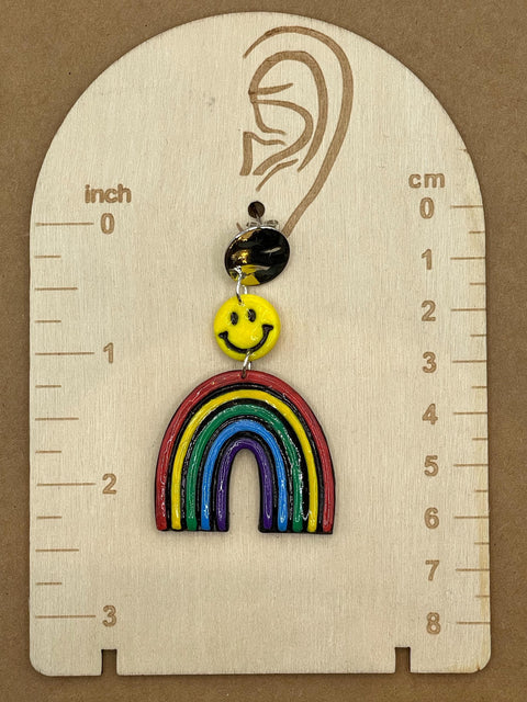 Love - Rainbow with Smiley Face Earrings: Handmade Polymer Clay