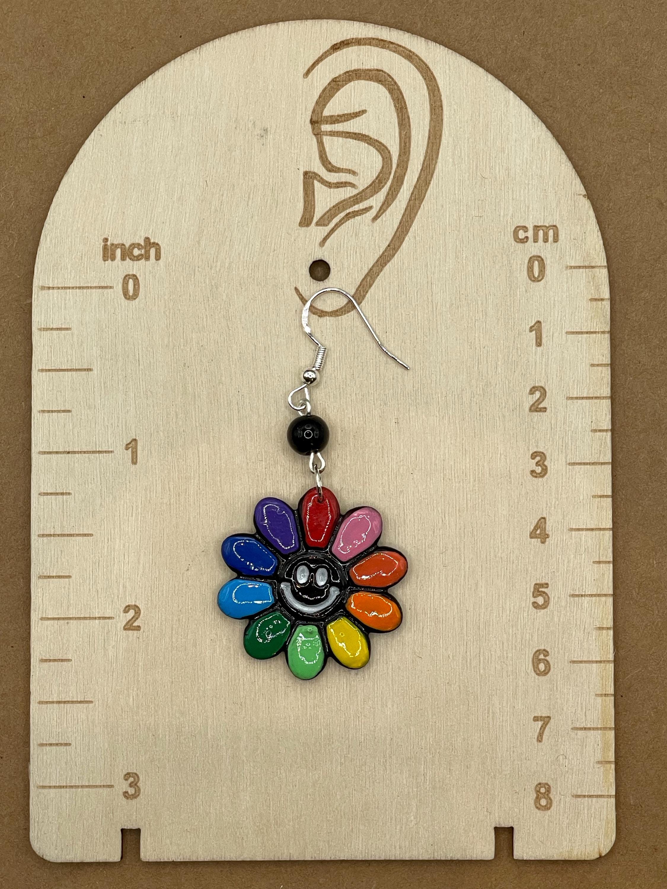 Love - Rainbow Smiley Daisy Earrings: Handmade Polymer Clay