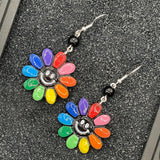 Love - Rainbow Smiley Daisy Earrings: Handmade Polymer Clay