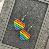 Love - Rainbow Heart with Dice Earrings: Handmade Polymer Clay