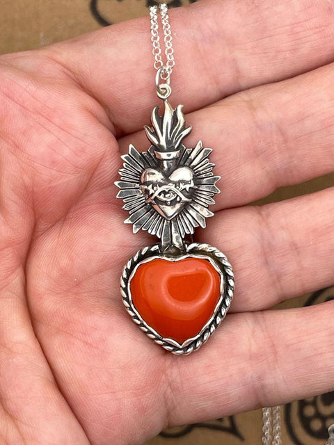 Ryder - Red Rosarita Sacred Heart Pendant Necklace