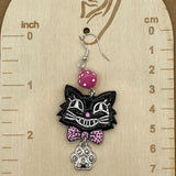 Cat Lover - Retro Kitty Earrings Pink Dice Rhinestone Paw Charms: Handmade Polymer Clay
