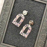 Cat Lover - Retro Kitty Printed Arched Dangle Earrings: Handmade Polymer Clay