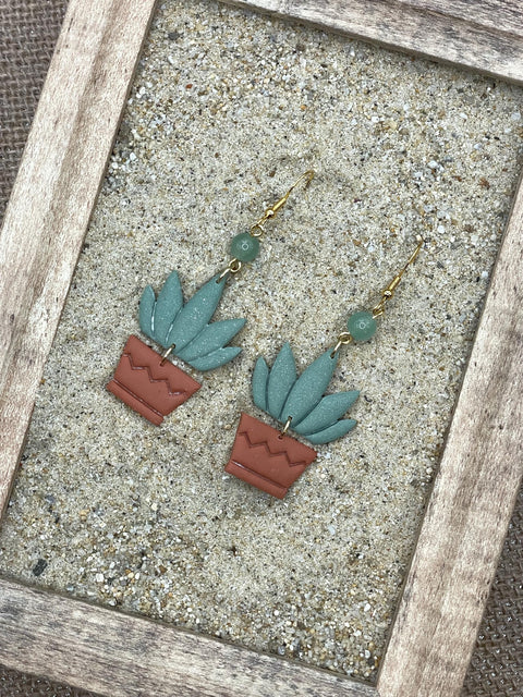 Joshua Tree - Aloe Vera Plant in Pot Earrings: Handmade Polymer Clay