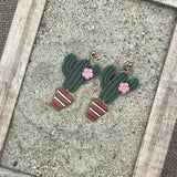 Joshua Tree - Candle Cactus with Pink Flower Earrings: Handmade Polymer Clay