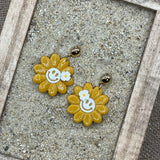 Magical Forest - Groovy Smiley Daisy Earrings: Handmade Polymer Clay