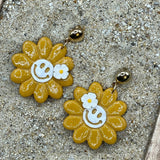 Magical Forest - Groovy Smiley Daisy Earrings: Handmade Polymer Clay