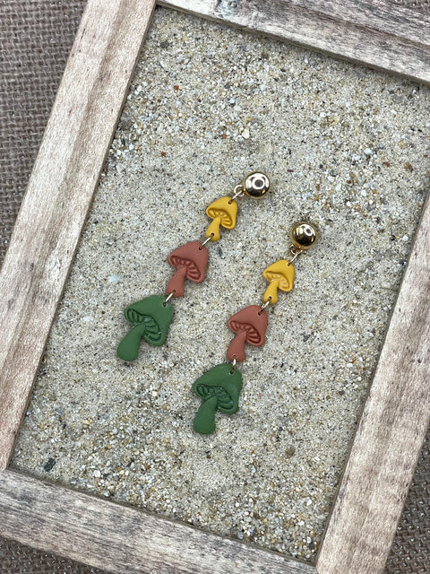 Magical Forest - Triple Mushroom Earrings: Handmade Polymer Clay