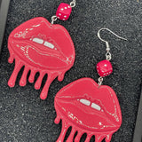 Tattoo - Dripping Lips Earrings with Dice: Handmade Polymer Clay