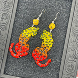 Tattoo - Ombré Cheetah Earrings with Dice Details: Handmade, Hand-Painted Polymer Clay