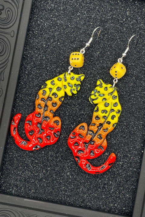 Tattoo - Ombré Cheetah Earrings with Dice Details: Handmade, Hand-Painted Polymer Clay