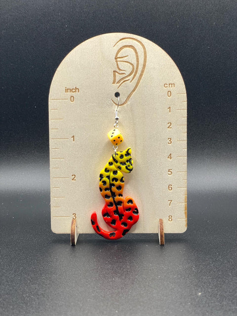 Tattoo - Ombré Cheetah Earrings with Dice Details: Handmade, Hand-Painted Polymer Clay