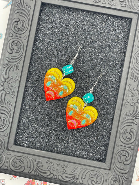 Tattoo - Crying Ombré Heart Earrings with Dice: Handmade Polymer Clay