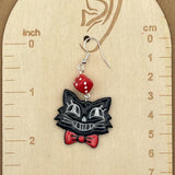 Cat Lover - Retro Kitty Earrings with Bowtie and Dice: Handmade Polymer Clay