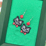 Cat Lover - Retro Kitty Earrings with Bowtie and Dice: Handmade Polymer Clay