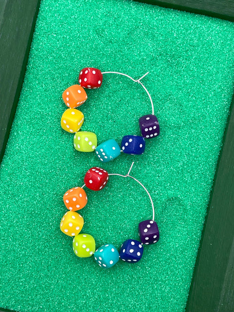 Love is Love - Rainbow Dice Hoop Earrings: Handmade