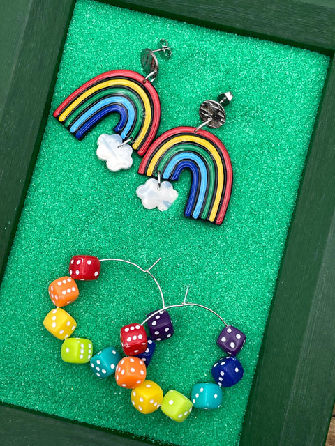 Love is Love - Rainbow Dice Hoop Earrings: Handmade