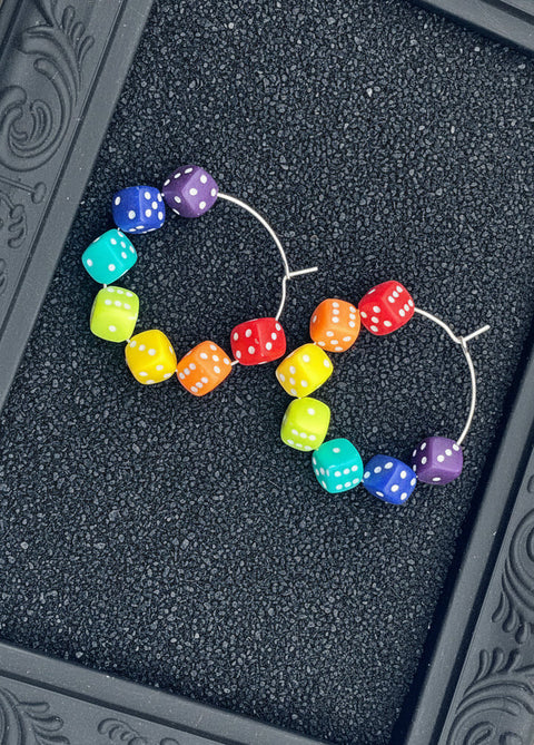 Love is Love - Rainbow Dice Hoop Earrings: Handmade