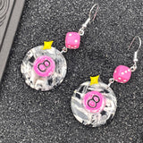 Tattoo - 8-Ball Earrings with Pink Dice: Hand-Painted Polymer Clay