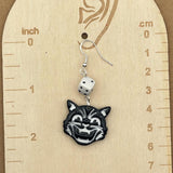 Cat Lover - Retro Kitty with White Dice Earrings: Hand-Painted Polymer Clay