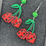 Tattoo - Cherry Dice Earrings: Handmade, Hand-Painted Polymer Clay