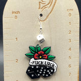 Tattoo - F*ck Luck Earrings with Dice Detail: Handmade Polymer Clay