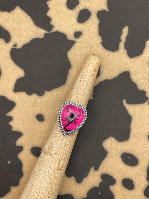 Winona - Black Scorpion in Pink Heart Ring