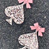 Vegas - Leopard Ace of Spades Earrings with Pink Bows: Handmade Polymer Clay