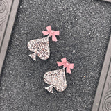 Vegas - Leopard Ace of Spades Earrings with Pink Bows: Handmade Polymer Clay