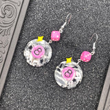 Tattoo - 8-Ball Earrings with Pink Dice: Hand-Painted Polymer Clay