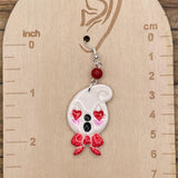 Love - Valentine Ghost Dangle Earrings with Bead Detail: Hand-Painted Polymer Clay