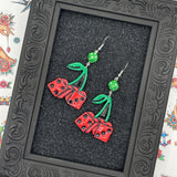Tattoo - Cherry Dice Earrings: Handmade, Hand-Painted Polymer Clay