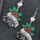 Tattoo - F*ck Luck Earrings with Dice Detail: Handmade Polymer Clay