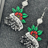 Tattoo - F*ck Luck Earrings with Dice Detail: Handmade Polymer Clay