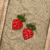 Tutti Frutti - Strawberry Polymer Clay Dangle Earrings - Handmade Polymer Clay