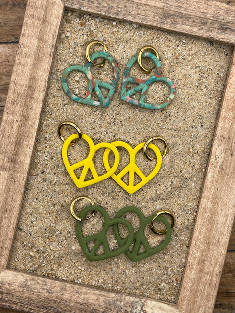 Love - Peace Heart on a Huggie Hoop: Handmade Polymer Clay Earrings