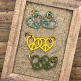 Love - Peace Heart on a Huggie Hoop: Handmade Polymer Clay Earrings