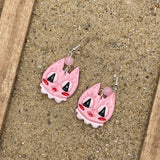Cat Lover - Retro Kitty Cat Earrings with Rose Quartz Beads: Handmade Polymer Clay