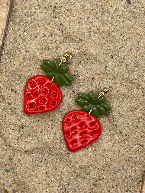Tutti Frutti - Strawberry Polymer Clay Dangle Earrings - Handmade Polymer Clay