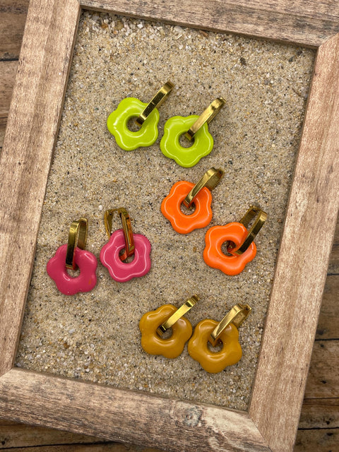 Spring Fling - 60’s Mod Flower Hoop Earrings: Handmade Polymer Clay
