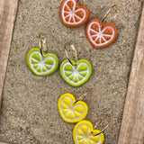 Tutti Frutti - Fruit Heart Lemon Lime Orange Hoop Earrings: Handmade Polymer Clay