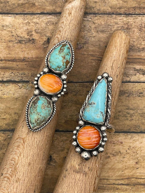 Blakely - Turquoise and Spiny Oyster Triple Gemstone Ring