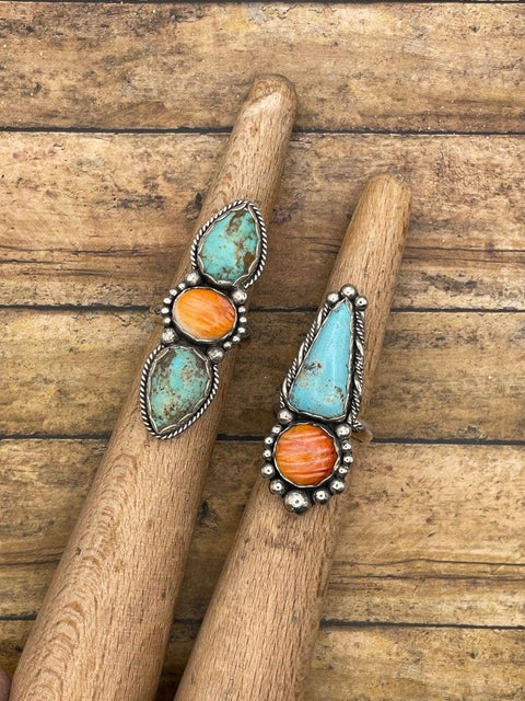 Blakely - Turquoise and Spiny Oyster Triple Gemstone Ring