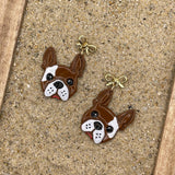 Dog Lover - Frenchy Bulldog Earrings with Gold Bow: Handmade Polymer Clay