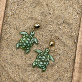 Lahaina - Green Shimmer Sea Turtle Dangle Earring Handmade Polymer Clay
