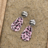 Love - Pink Leopard Printed Dangle Earrings: Handmade Polymer Clay